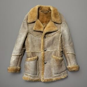 Vintage Sheepskin Shearling Western Jacket Women's Size 38 Brown Wool Retro